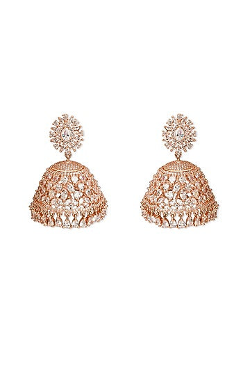 Rose Gold Finish Cubic Zirconia Jhumka Earrings