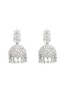 White Rhodium Finish Cubic Zirconia Jhumka Earrings