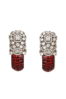 Black Rhodium Finish Cubic Zirconia & Crimson Red Stone Hoop Earrings