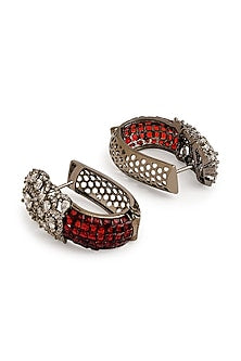 Black Rhodium Finish Cubic Zirconia & Crimson Red Stone Hoop Earrings