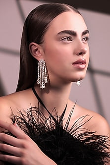 White Rhodium Finish Cubic Zirconia Dangler Earrings