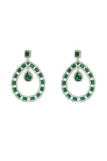 White Rhodium Finish Green Cubic Zirconia Dangler Earrings