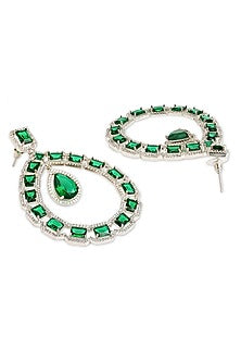 White Rhodium Finish Green Cubic Zirconia Dangler Earrings