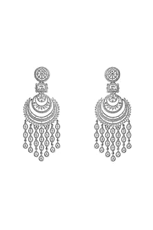 White Rhodium Finish Cubic Zirconia Chandbali Earrings