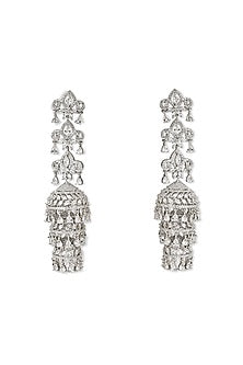 White Rhodium Finish Cubic Zirconia Jhumka Earrings