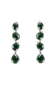 Black Rhodium Finish Emerald Green Drop & Cubic Zirconia Dangler Earrings
