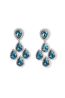 White Rhodium Finish Midnight Blue Cubic Zirconia Dangler Earrings