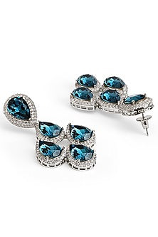White Rhodium Finish Midnight Blue Cubic Zirconia Dangler Earrings