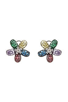 Black Rhodium Finish Cubic Zirconia Floral Stud Earrings