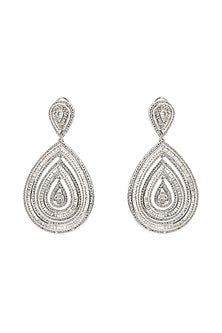 White Rhodium Finish Cubic Zirconia Dangler Earrings