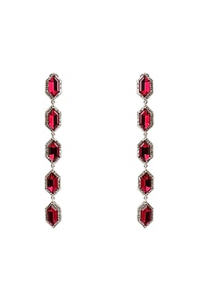 White Rhodium Finish Garnet & Cubic Zirconia Dangler Earrings