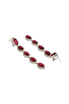 White Rhodium Finish Garnet & Cubic Zirconia Dangler Earrings
