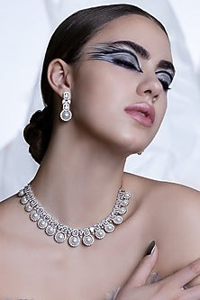 White Rhodium Finish Pearl & Cubic Zirconia Necklace Set