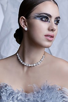 White Rhodium Finish Pearl & Cubic Zirconia Necklace Set