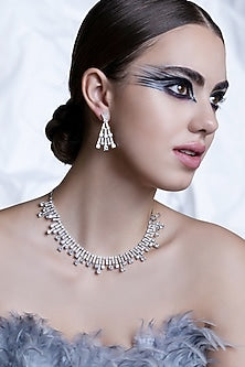 White Rhodium Finish Cubic Zirconia Necklace Set