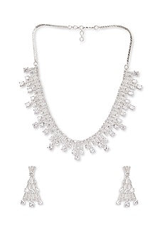 White Rhodium Finish Cubic Zirconia Necklace Set