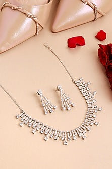 White Rhodium Finish Cubic Zirconia Necklace Set