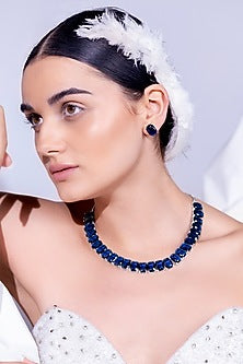 White Rhodium Finish Sapphire & Cubic Zirconia Necklace Set