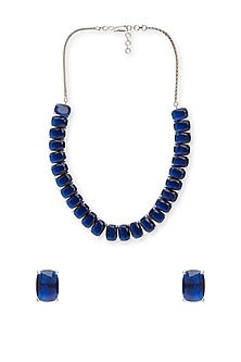 White Rhodium Finish Sapphire & Cubic Zirconia Necklace Set