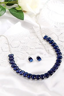 White Rhodium Finish Sapphire & Cubic Zirconia Necklace Set