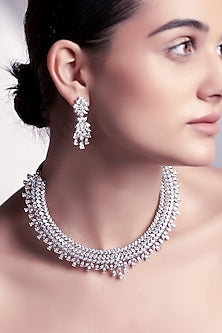 White Rhodium Finish Cubic Zirconia Necklace Set