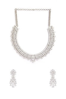 White Rhodium Finish Cubic Zirconia Necklace Set