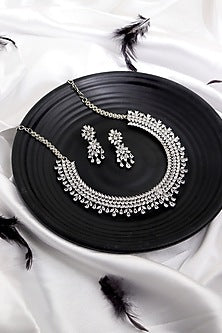 White Rhodium Finish Cubic Zirconia Necklace Set