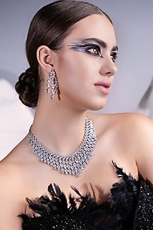 White Rhodium Finish Cubic Zirconia Necklace Set