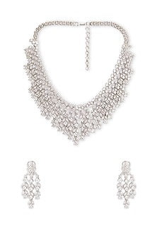 White Rhodium Finish Cubic Zirconia Necklace Set