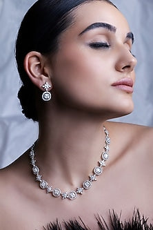 White Rhodium Finish Cubic Zirconia Necklace Set
