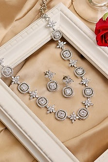 White Rhodium Finish Cubic Zirconia Necklace Set