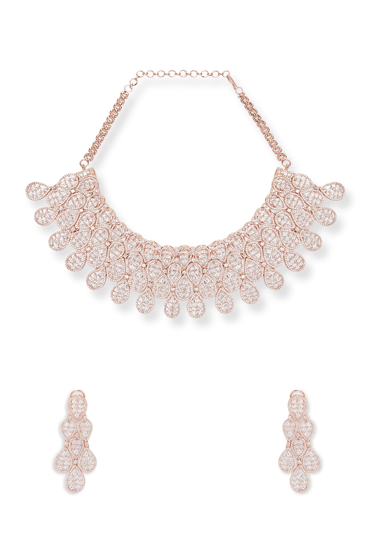 Rose Gold Finish Cubic Zirconia Necklace Set