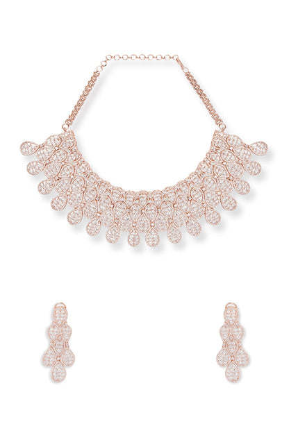 Rose Gold Finish Cubic Zirconia Necklace Set