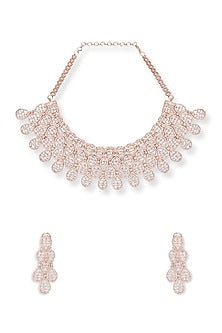 Rose Gold Finish Cubic Zirconia Necklace Set
