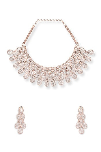 Rose Gold Finish Cubic Zirconia Necklace Set