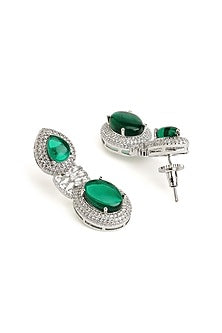 White Rhodium Finish Emerald Cabochon & Cubic Zirconia Necklace Set