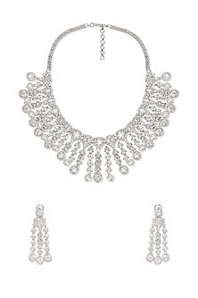 White Rhodium Finish Cubic Zirconia Necklace Set