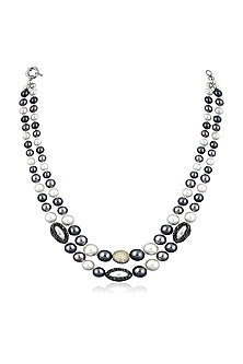 Rhodium Finish Layered Pearl Necklace