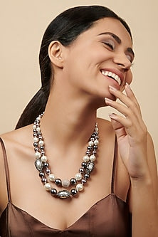 Rhodium Finish Layered Pearl Necklace