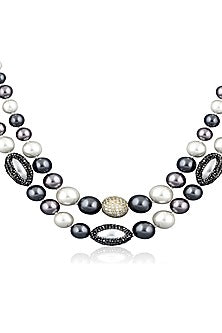 Rhodium Finish Layered Pearl Necklace