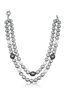 Rhodium Finish Double Layered Pearl Necklace