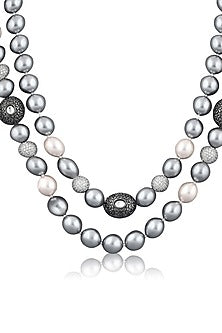 Rhodium Finish Double Layered Pearl Necklace