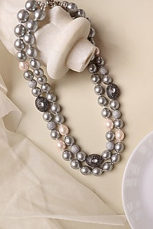 Rhodium Finish Double Layered Pearl Necklace