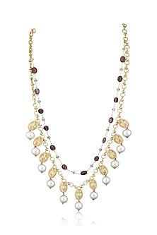 Gold Plated Layered Crystalline Stone Necklace