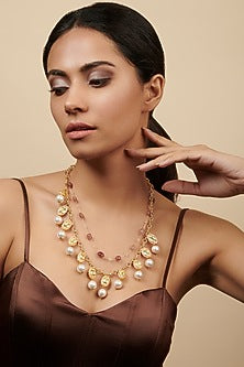 Gold Plated Layered Crystalline Stone Necklace