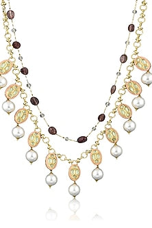 Gold Plated Layered Crystalline Stone Necklace