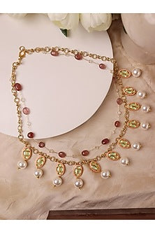 Gold Plated Layered Crystalline Stone Necklace