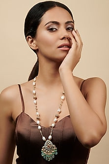Gold Plated Baroque Pearl & Hydro Quartz Necklace