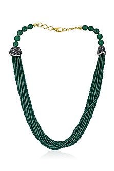 Gold Plated Deep Green Crystalline Stone Necklace