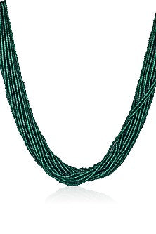 Gold Plated Deep Green Crystalline Stone Necklace